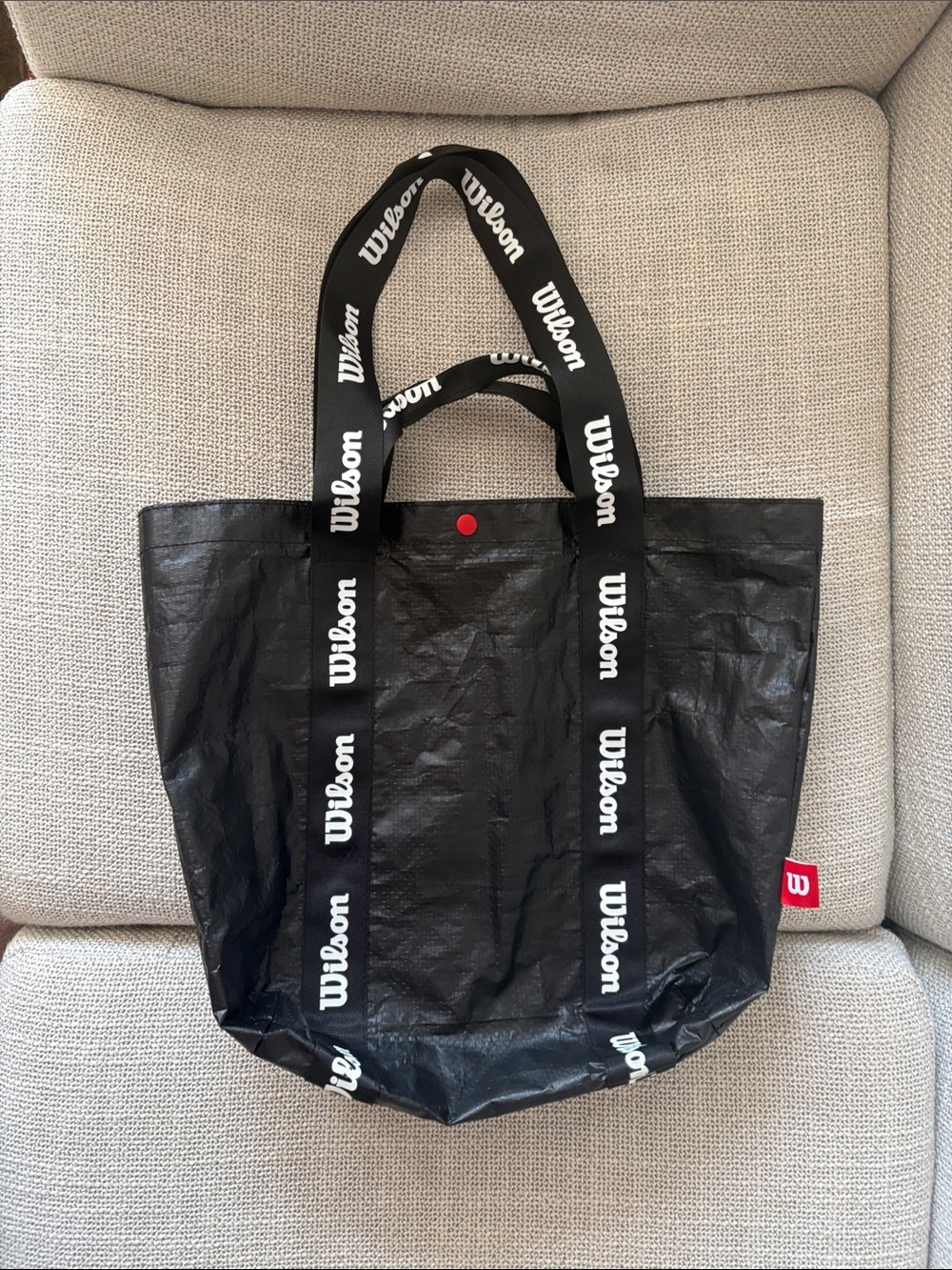 Wilson Black Tote with Logo Strap and Red Accent